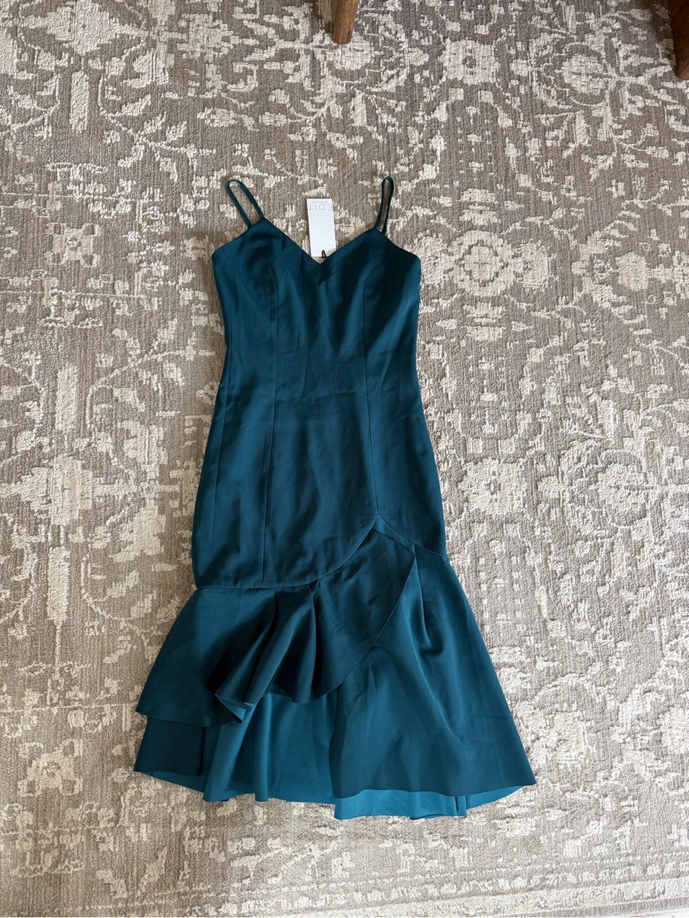 NWT Teal Ruffle Hem Spaghetti Strap Dress